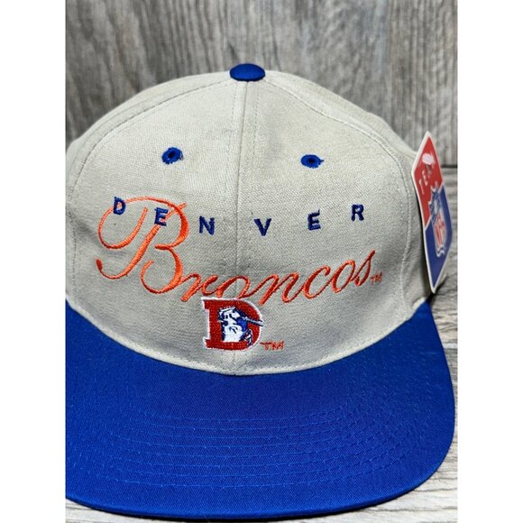 Vintage 90's Denver Broncos Team NFL Drew Pearson Tan Strapback Hat NWT - Picture 2 of 8